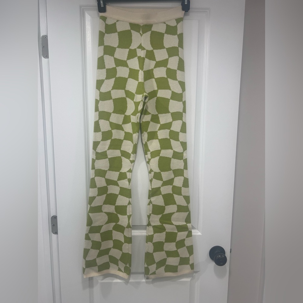 Bailey Rose Green & Cream Checker Knit Pants Size XS